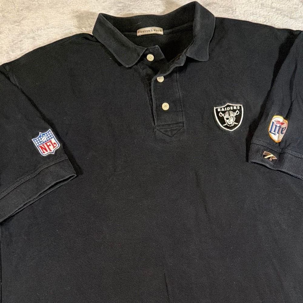 90s Vintage Cutter & Buck Oakland Raiders Polo Shirt | Black | XL